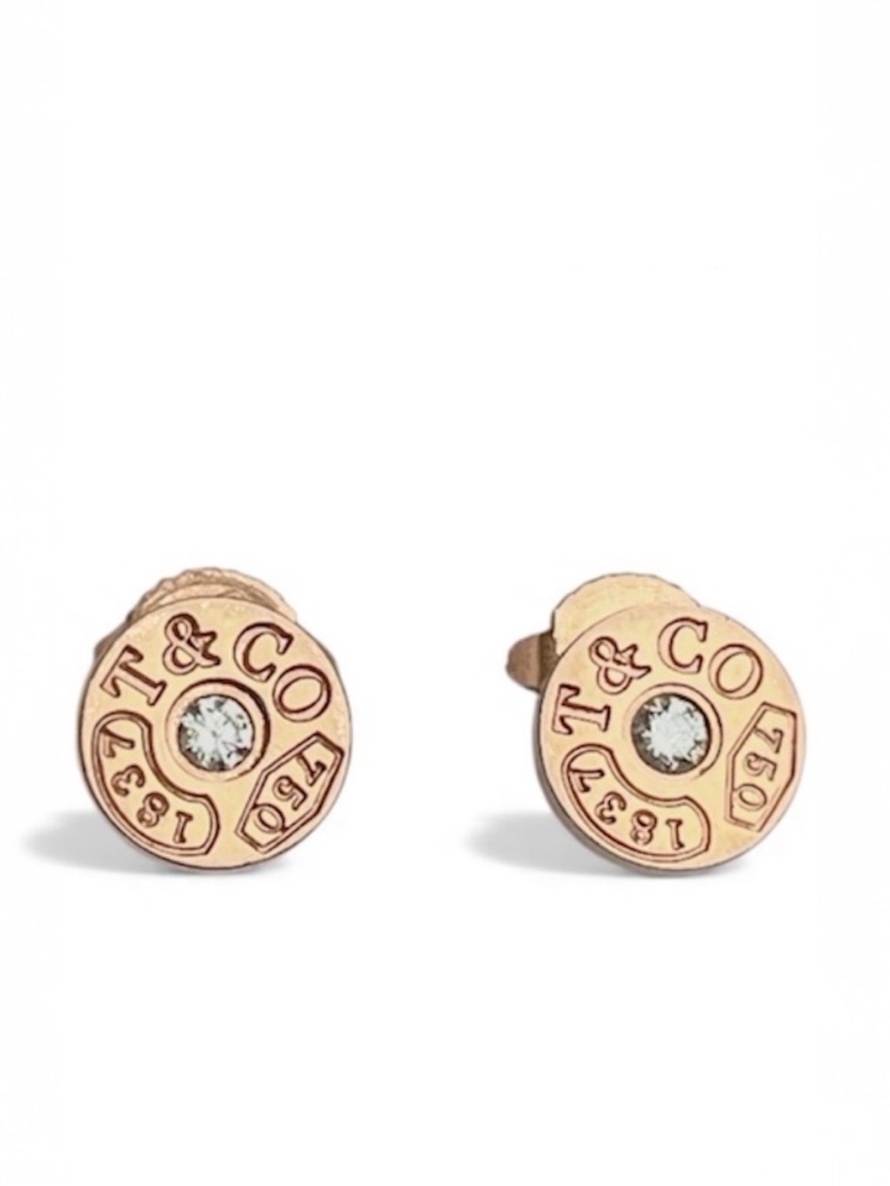 Tiffany & co diamond rose gold 1837 circle stud earrings